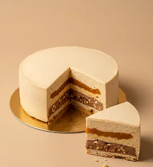 Entremet cacahuète, caramel, chocolat